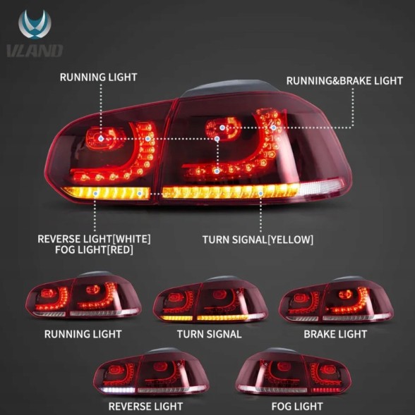 VLAND LDVWU7 9518915E mhm Комплект задніх ліхтарів Vland Led Діоди Red White GTI Tuning VW Golf VI 6 5k0 2008-