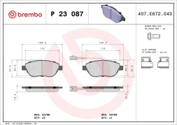 P23087 BREMBO Комплект гальмівних колодок з 4 шт дисків