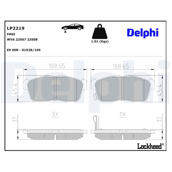 LP2219 DELPHI Комплект гальмівних колодок з 4 шт дисків