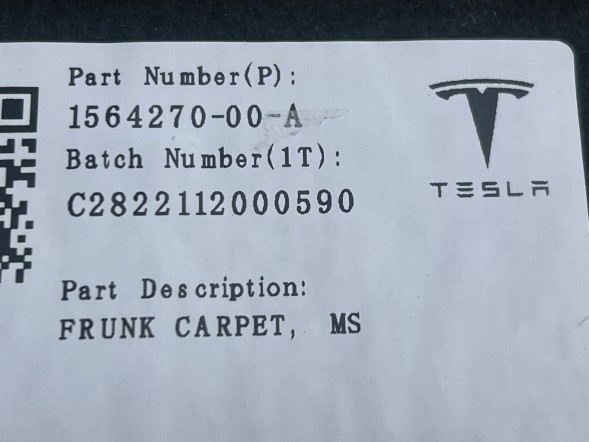 1564270-00-A ORYGINAŁ TESLA MODEL S S-PLAID 21- Вкладиш (ванночка) в передній багажник (frunk) 1564270-00-A
