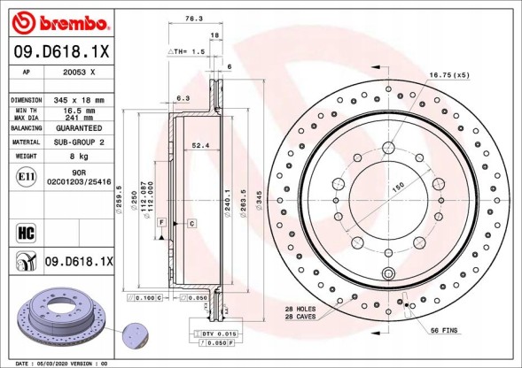 Brembo 09.D618.1X Brembo 09.D618.1x гальмівний диск (1шт)