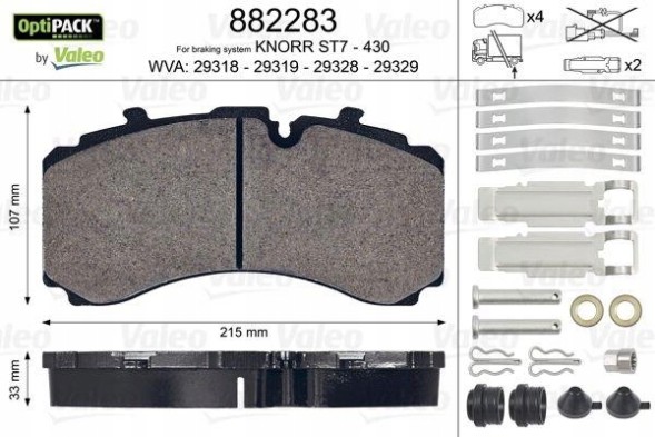 Valeo 882283 Val882283_m гальмівні колодки saf для супорту sbs2220 k0/s01