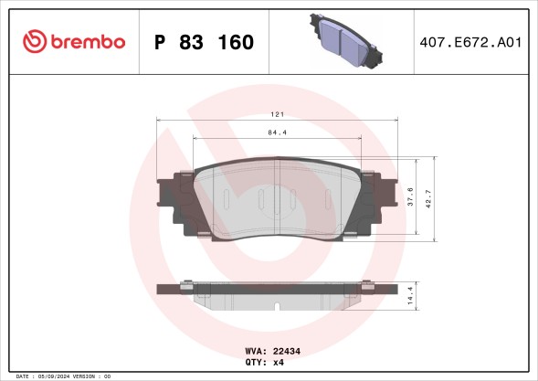 P83160 BREMBO Комплект гальмівних колодок з 4 шт дисків