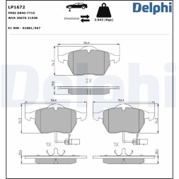 LP1672 DELPHI Комплект гальмівних колодок з 4 шт дисків