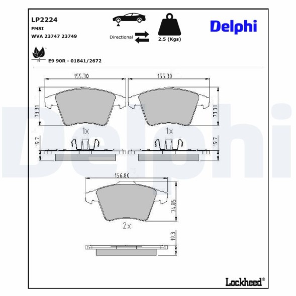 LP2224 DELPHI Комплект гальмівних колодок з 4 шт дисків