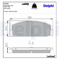 LP401 DELPHI Комплект гальмівних колодок з 4 шт дисків