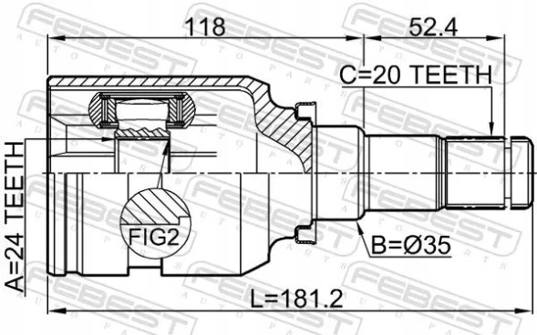 Febest 0111-ZRE181LH Шрус (граната) на півось 0111-zre181lh febest toyota auris
