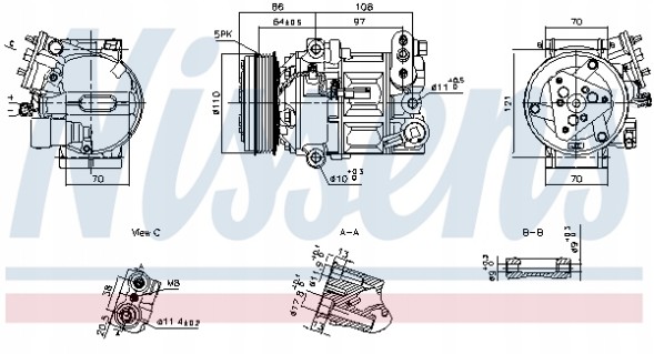 Nissens 890591 Компресор кондиціонера opel astra k 16-22/insignia b 17-> 1.0-1.6i
