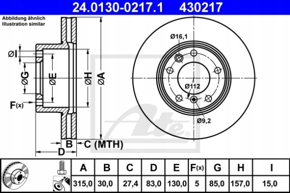 ATE 24.0130-0217.1 Гальмівний диск ate