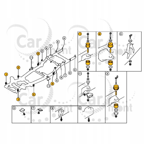 Carmont TH-0058 Комплект втулок подушок рами L200 KL/KK Fullback 5070A234 5070A236 5070A238
