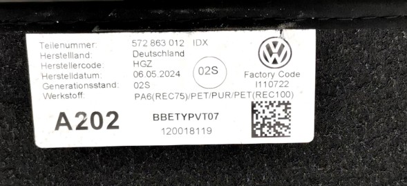 Volkswagen OE 572863012, DWP451052OE Велюрові килимки, комплект VW Tiguan 572863012 RHD