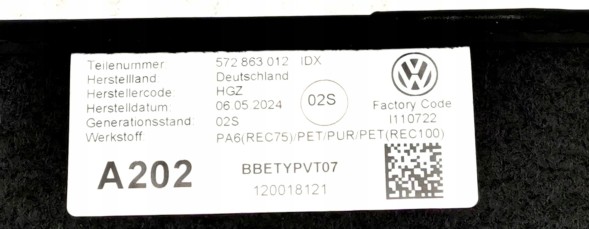 Volkswagen OE 572863012, DWP451052OE Велюрові килимки, комплект VW Tiguan 572863012 RHD