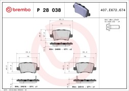 P28038 BREMBO Комплект гальмівних колодок з 4 шт дисків