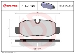 P50126 BREMBO Комплект гальмівних колодок з 4 шт дисків