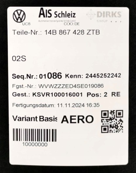 Volkswagen OE 14B867428, DWP526806OE ОББИВКА БАГАЖНИКА ПРАВА VW ID.7 ID7 14B867428 ZTB НОВА ОРИГІНАЛ