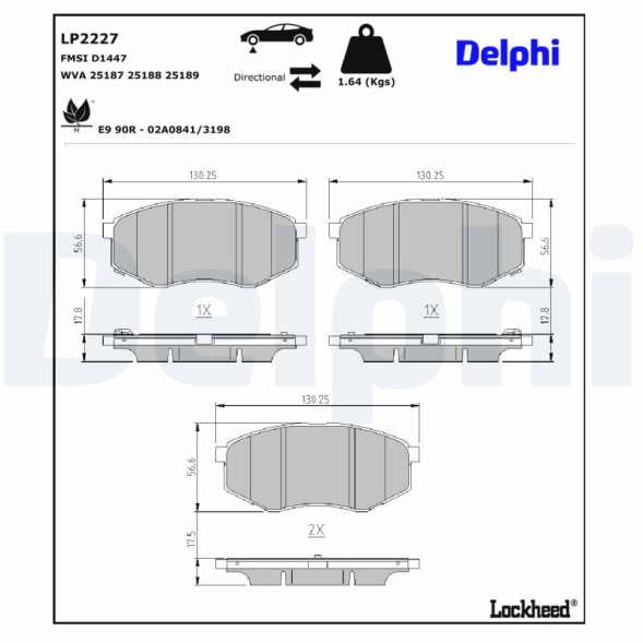 LP2227 DELPHI Комплект гальмівних колодок з 4 шт дисків