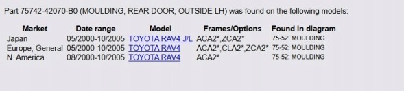 Toyota OE 75742-42070-B0 Молдинг Дверний Лівий Задній TOYOTA RAV4 05/2000-10/2005 Оригінал