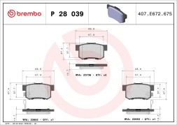 P28039 BREMBO Комплект гальмівних колодок з 4 шт дисків