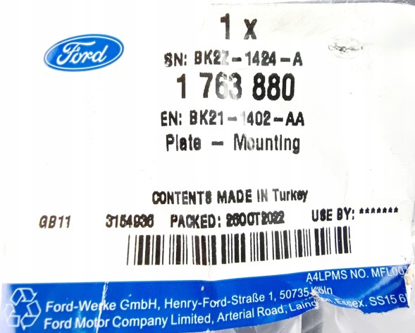 Ford OE BK21-1402-AA BK21-1402 ROZ РУЧКА КРІПЛЕННЯ ОСНОВА ЗАПАСНОГО КОЛЕСА BK21-1402-AA TRANSIT MK8 VI 21R