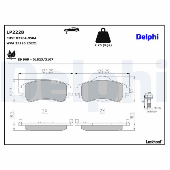 LP2228 DELPHI Комплект гальмівних колодок з 4 шт дисків