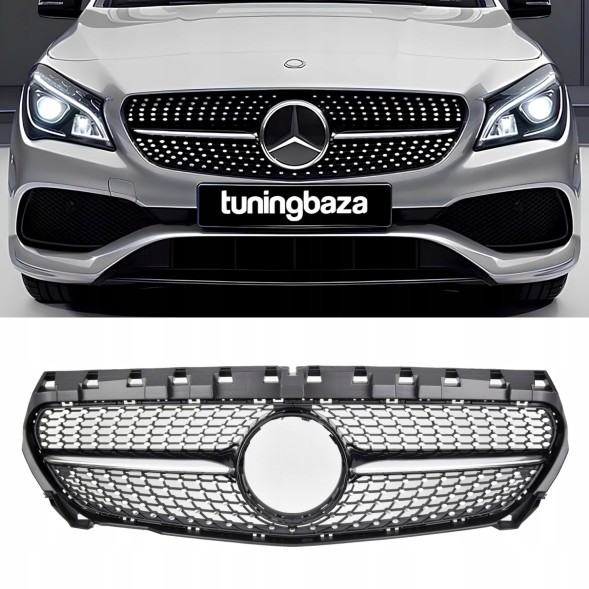 Китай 11256 Атрапа гриль DIAMOND BLACK Mercedes CLA C117 2013–2019 – ЧОРНИЙ + ХРОМ