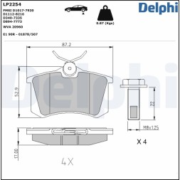 LP2254 DELPHI Комплект гальмівних колодок з 4 шт дисків