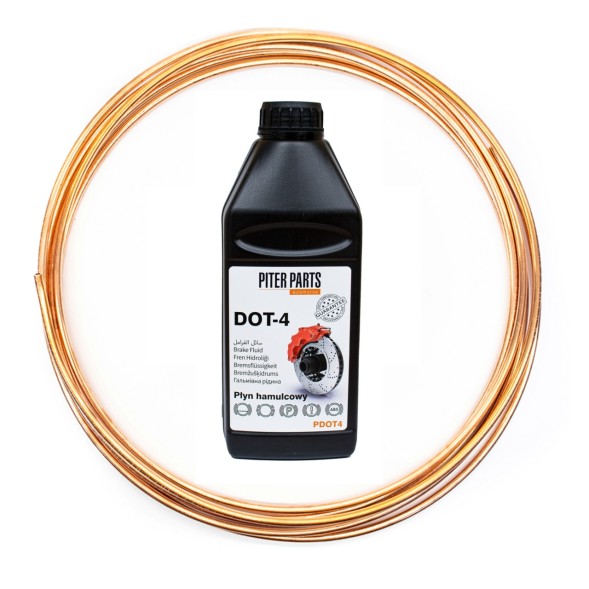 PiterParts RUMI50-DOT4-1L Rurka miedziana na przewody hamulcowe 50 metrów + płyn DOT4 Комплект гальмівних проводів - мідна трубка 50 метрів з гальмівною рідиною