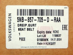 Volkswagen OE 5NB857705D RAA НОВИЙ РЕМІНЬ БЕЗПЕКИ ПЕРЕДНІЙ ЛІВИЙ 5NB857705D SEAT TARRACO VW TIGUAN II ОФІЦІЙНИЙ ДИЛЕР