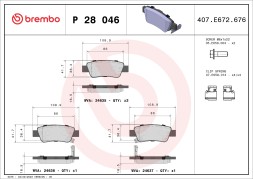 P28046 BREMBO Комплект гальмівних колодок з 4 шт дисків