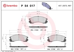 P54017 BREMBO Комплект гальмівних колодок з 4 шт дисків