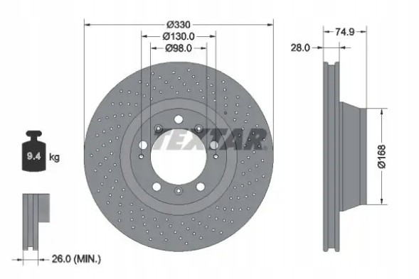 Textar 92219005 Гальмівний диск 92219005 textar porsche 911 v