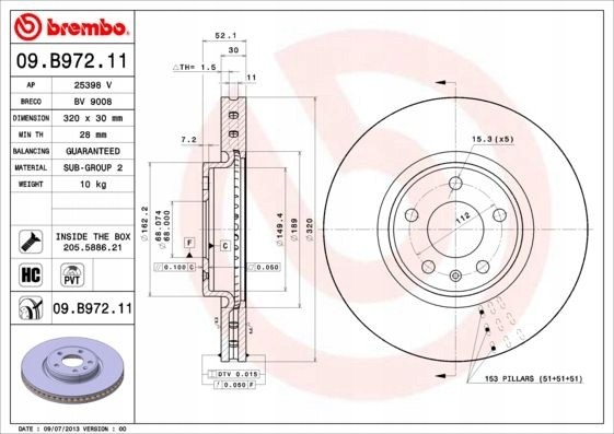 Brembo 09.B972.11 Brembo 09.B972.11 гальмівний диск (1шт)