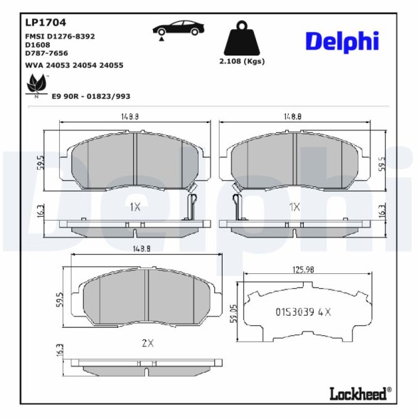 LP1704 DELPHI Комплект гальмівних колодок з 4 шт дисків