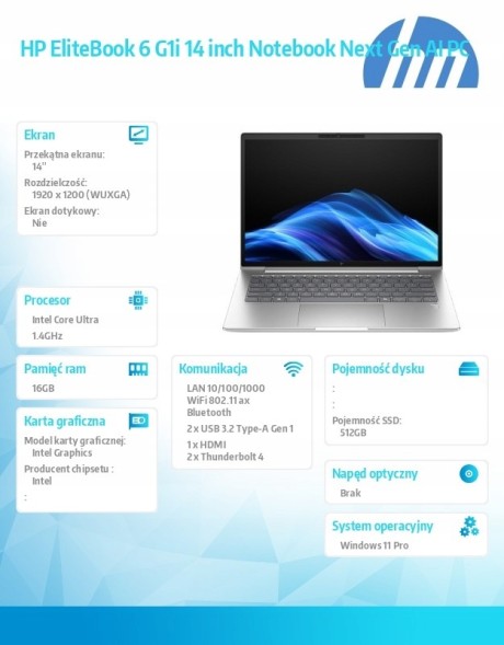 Китай WEW-SC-AB-RNHPDB54ILWD008 Ноутбук HP EliteBook 6 G1i 14" 512GB SSD 16GB RAM Windows 11 Pro