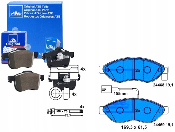 ATE PRO/13.0460-4807.2 ATE Гальмівні колодки fiat передні ducato 06- лад 1600кг + помічник зіткнення #34