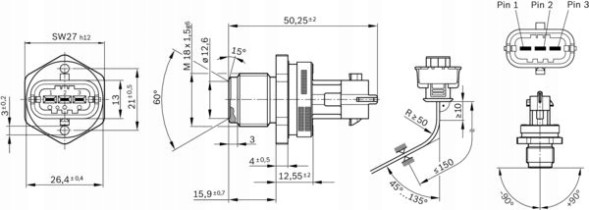 Bosch 0 281 002 907 Engitech датчик тиску палива датчик тиску на рейці cr підходить