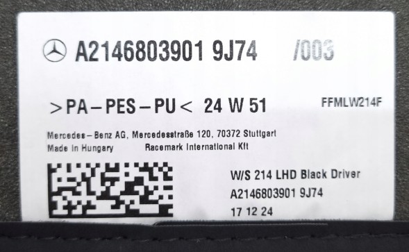 Mercedes-Benz OE A2146803501 9J74 E-Klasa Килимки велюрові чорні Mercedes S214 W214 A2146803501 9J74