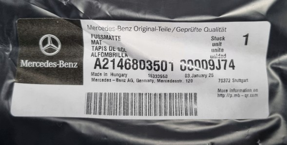 Mercedes-Benz OE A2146803501 9J74 E-Klasa Килимки велюрові чорні Mercedes S214 W214 A2146803501 9J74
