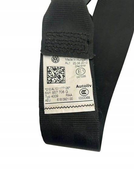 Volkswagen OE 5M1857706G 5M1 857 706 G glp Ремінь безпеки передній правий Golf Plus 5M1857706G