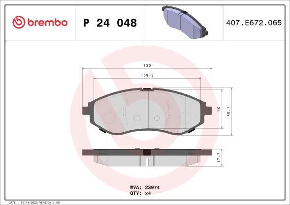 P24048 BREMBO Комплект гальмівних колодок з 4 шт дисків