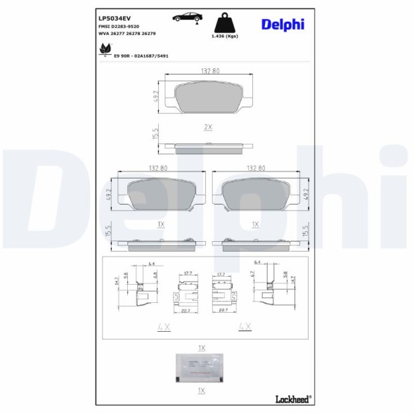 LP5034EV DELPHI Комплект гальмівних колодок з 4 шт дисків