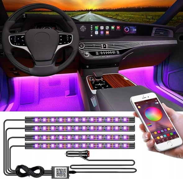 Китай 5907190013283 YILAIE RGB СВІТЛОДІОДНЕ ОСВІТЛЕННЯ САЛОНУ АВТОМОБІЛЯ З ДОДАТКОМ BLUETOOTH