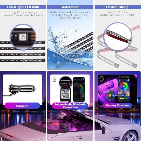 Китай 5907190013283 YILAIE RGB СВІТЛОДІОДНЕ ОСВІТЛЕННЯ САЛОНУ АВТОМОБІЛЯ З ДОДАТКОМ BLUETOOTH