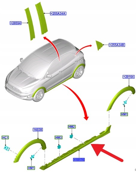 Ford OE J7BB-A10154-AH J7BZ5810176B ПОРОГОВА НАКЛАДКА ПРАВА FORD KA+ 2018- OEM/OE 2347434 _ J7BB-A10154-AH