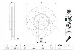 Bosch 0 986 479 G38 Гальмівний диск двосекційний передній l/p mercedes c (a205), c (c205), c