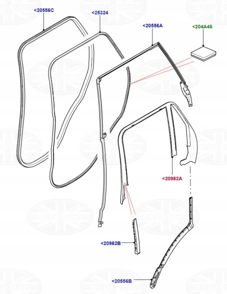 Land Rover OE Ліва Планка Каркас Скло Вікна Двері Ліва Задня Range Rover 4 L405 LR125443