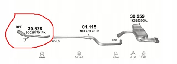 CHINA 30.628 ANT Audi a3 seat altea leon toledo 1.9 2.0d bkc bxe ремонтний патрубок dpf 30.628