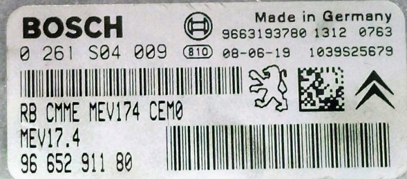 PSA 0261S04009 9665291180 BEZ IMMO przygotowany w SDK Контролер 0261S04009 9665291180 MEV17.4 БЕЗ ІММО