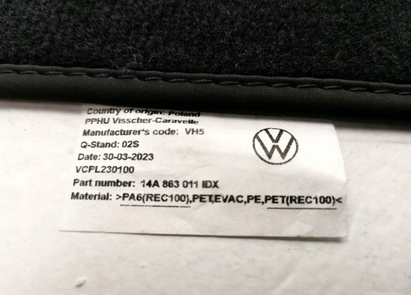 Volkswagen OE 14A863011, DWP528027OE КИЛИМКИ КОМПЛЕКТ ВЕЛЮРОВИХ КИЛИМКІВ VW ID.7 ID7 14A863011 ОРИГІНАЛ