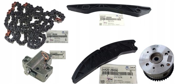 Hyundai OE WB/243212B200/2441025001/244202B000/244312B000/24350/2B010/243502B000 HYUNDAI KIA ГРМ (Газорозподільний Механізм) 2x НАПРЯМНА НАПИНАЧ ЛАНЦЮГ + ШЕСТЕРНЯ ФАЗ ГРМ